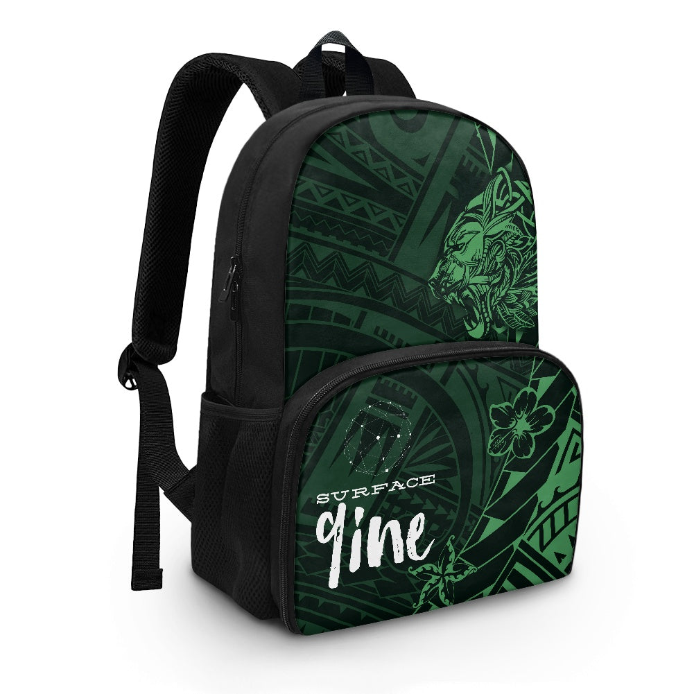 SURFACE 9INE All-in-one Backpack with Lunch bag GREEN DESIGN/ CAT PRINT