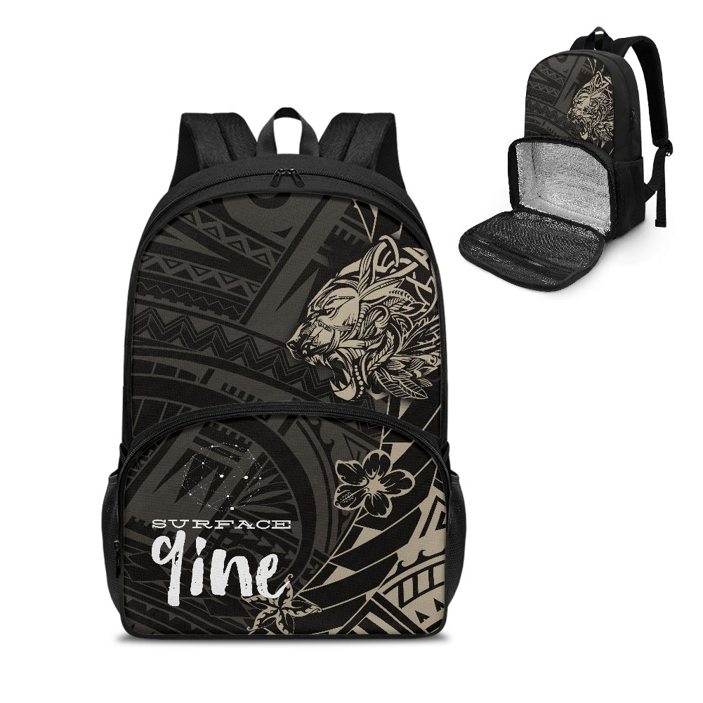 SURFACE 9INE All-in-one Backpack with Lunch bag BLACK PRINT/CAT