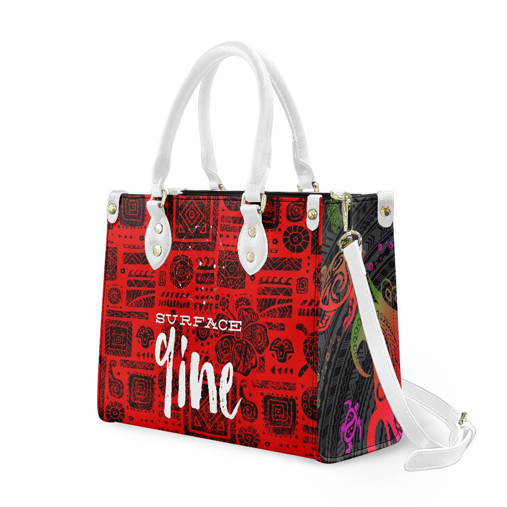 SURFACE 9INE Women's PU leather twill handbag RED/DESIGN PRINT