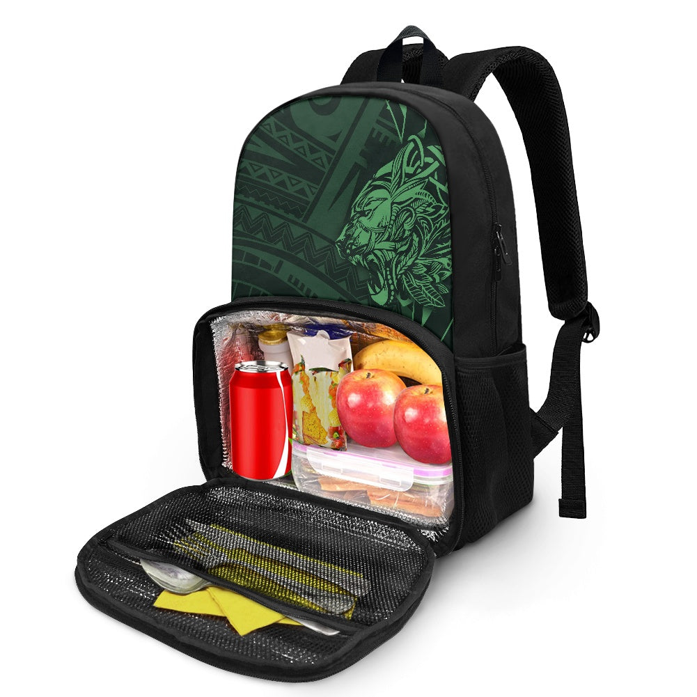 SURFACE 9INE All-in-one Backpack with Lunch bag GREEN DESIGN/ CAT PRINT