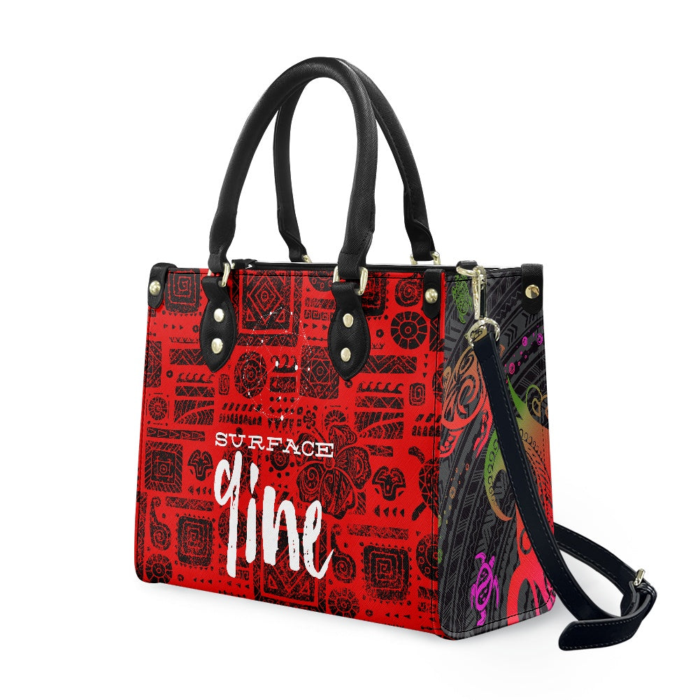 SURFACE 9INE Women's PU leather twill handbag RED/DESIGN PRINT