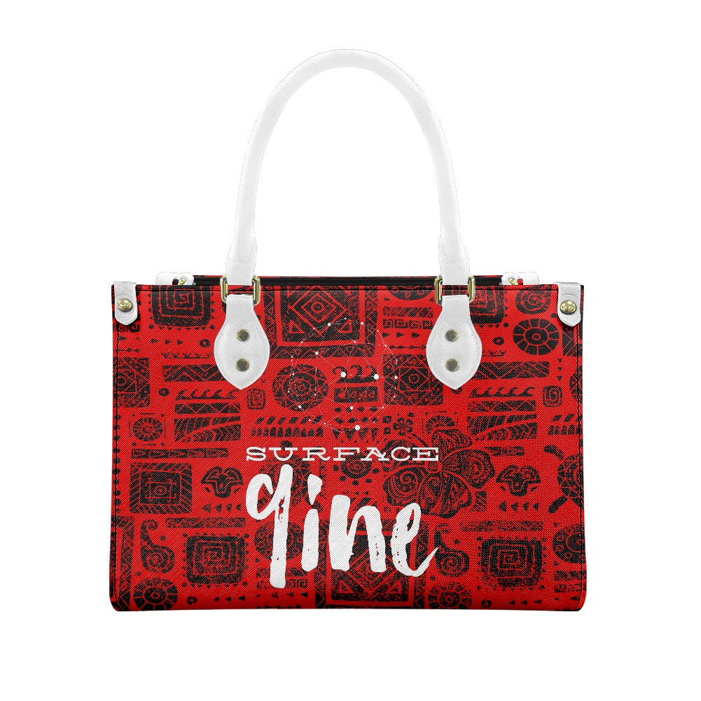 SURFACE 9INE Women's PU leather twill handbag RED/DESIGN PRINT