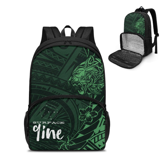 SURFACE 9INE All-in-one Backpack with Lunch bag GREEN DESIGN/ CAT PRINT