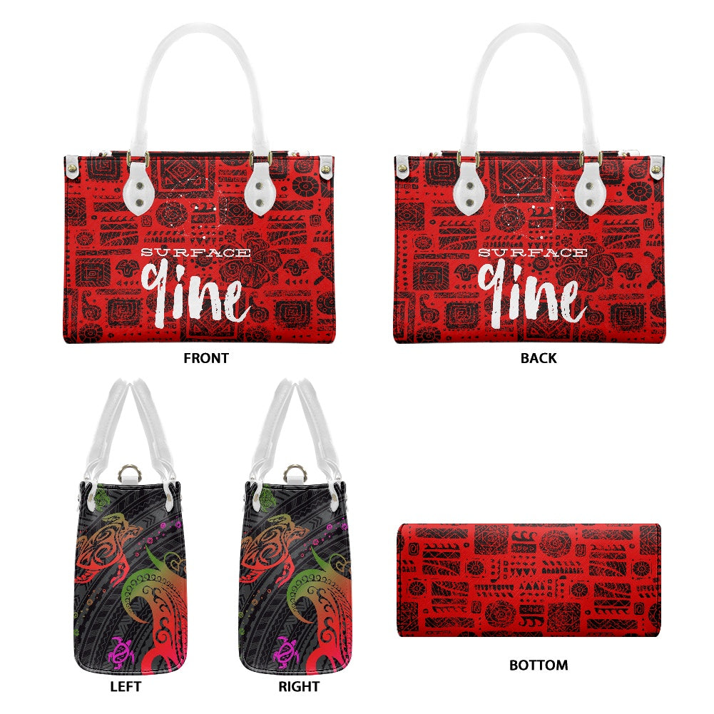 SURFACE 9INE Women's PU leather twill handbag RED/DESIGN PRINT